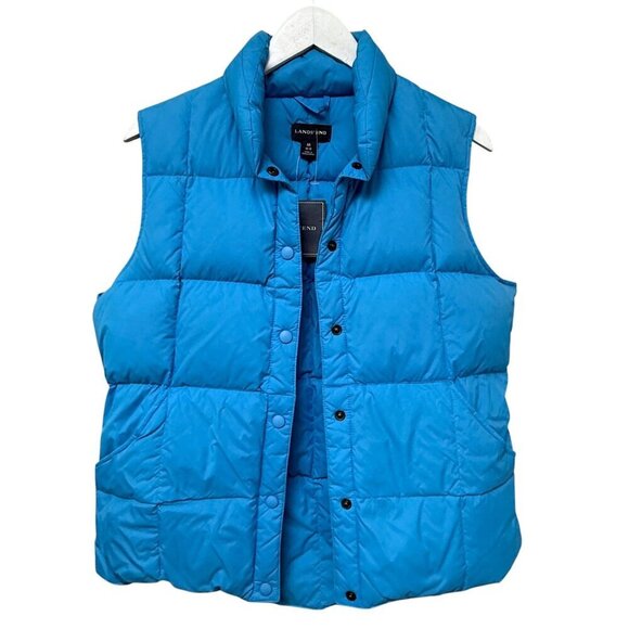 LANDS END Goose Down Vest Medium Blue Puffer Womens Jacket - Picture 1 of 11